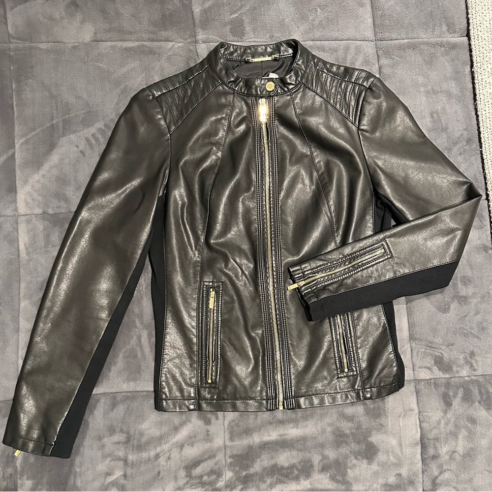 Calvin Klein Faux Leather Moto Style Jacket Small S Black